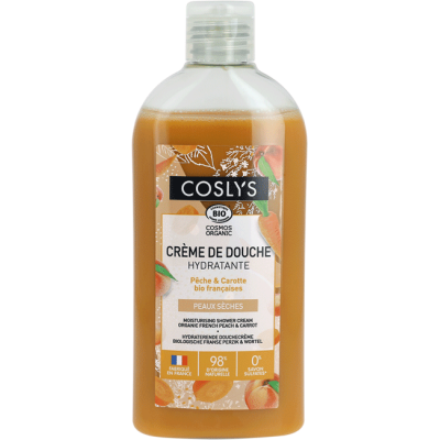 Crème de douche hydratante pêche & carotte bio française 250ml | Gel douche COSLYS